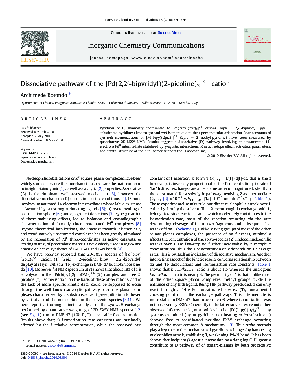 Dissociative pathway of the [Pd(2,2′-bipyridyl)(2-picoline)2]2+ cation