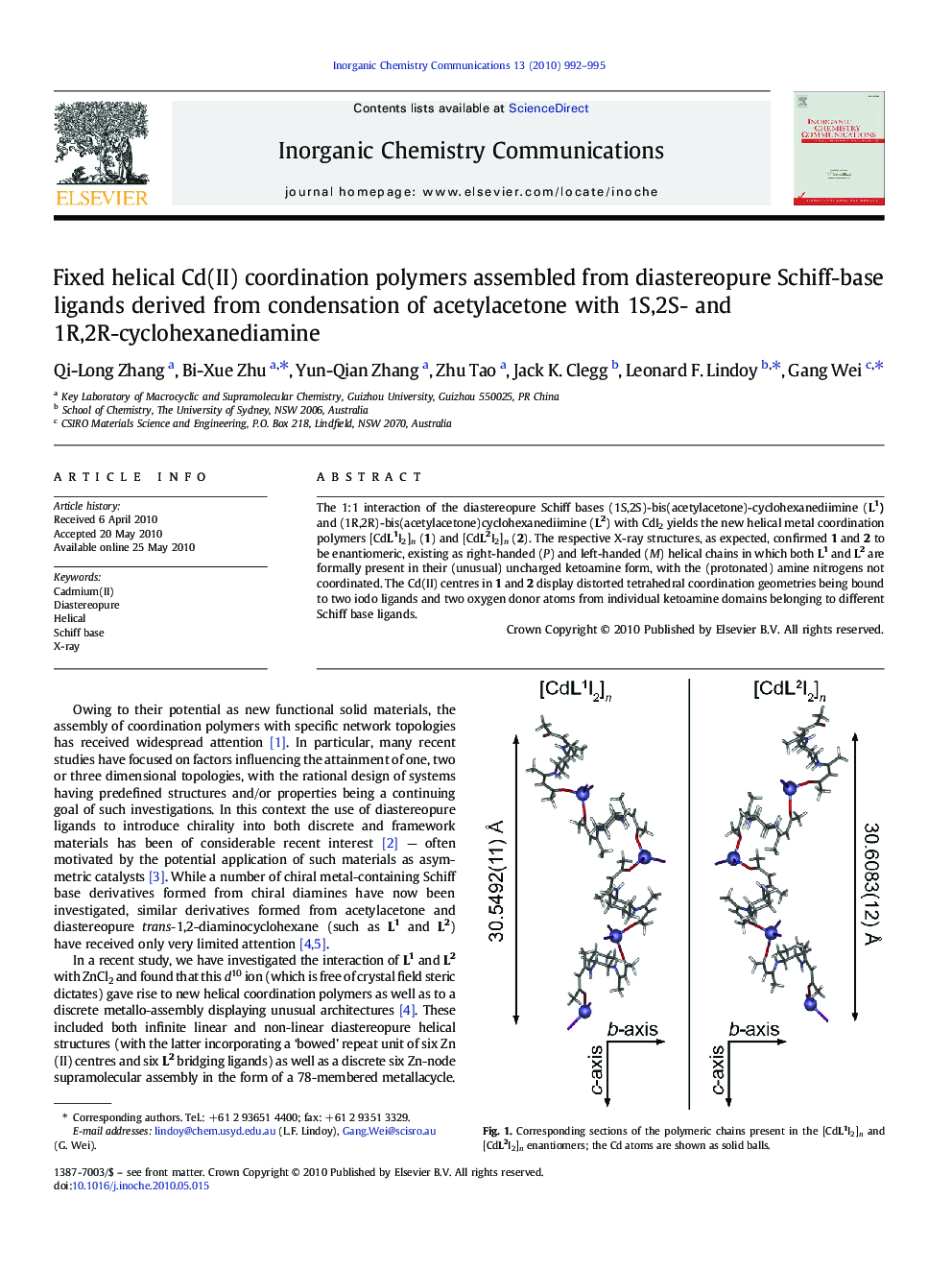 Fixed helical Cd(II) coordination polymers assembled from diastereopure Schiff-base ligands derived from condensation of acetylacetone with 1S,2S- and 1R,2R-cyclohexanediamine