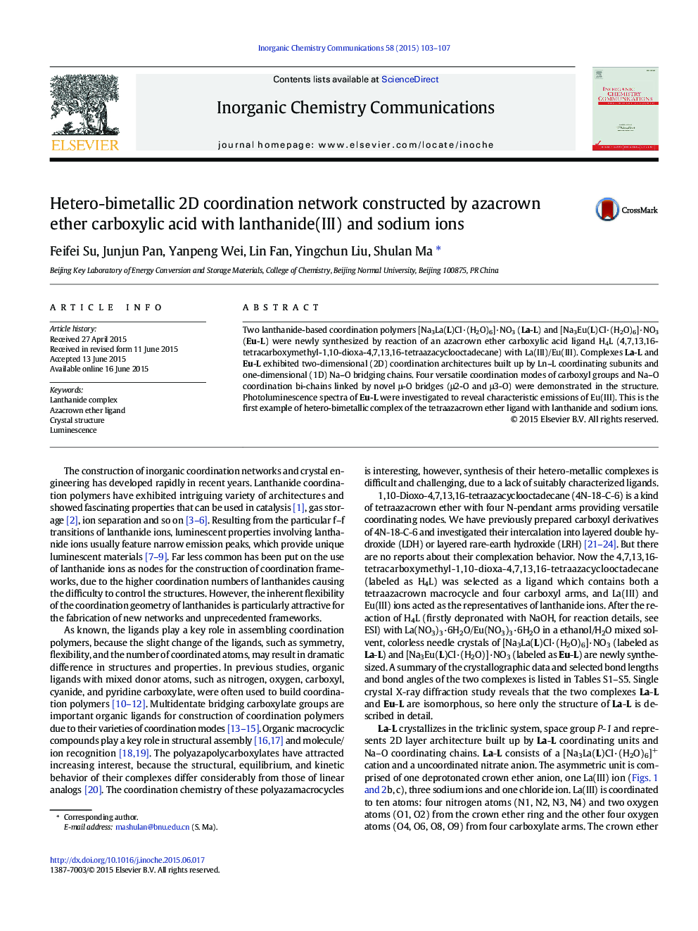 Hetero-bimetallic 2D coordination network constructed by azacrown ether carboxylic acid with lanthanide(III) and sodium ions