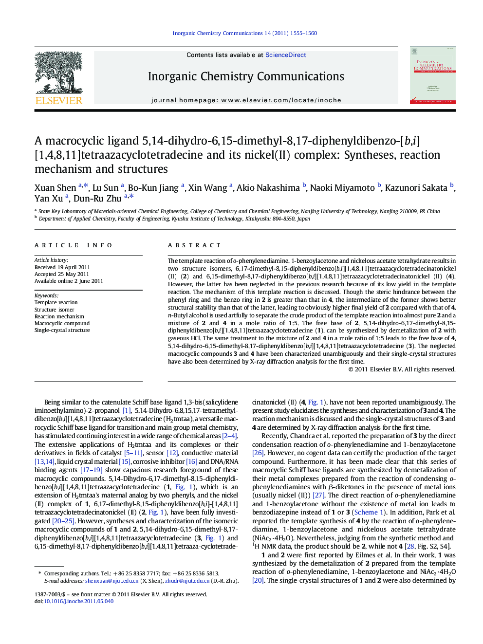 A macrocyclic ligand 5,14-dihydro-6,15-dimethyl-8,17-diphenyldibenzo-[b,i][1,4,8,11]tetraazacyclotetradecine and its nickel(II) complex: Syntheses, reaction mechanism and structures