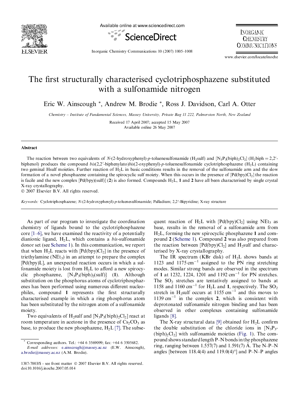 The first structurally characterised cyclotriphosphazene substituted with a sulfonamide nitrogen
