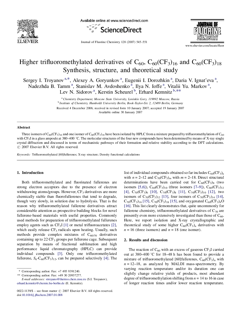 Higher trifluoromethylated derivatives of C60, C60(CF3)16 and C60(CF3)18