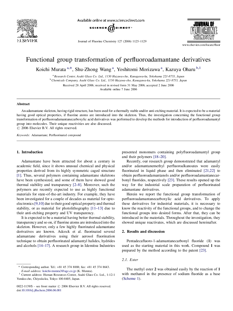 Functional group transformation of perfluoroadamantane derivatives