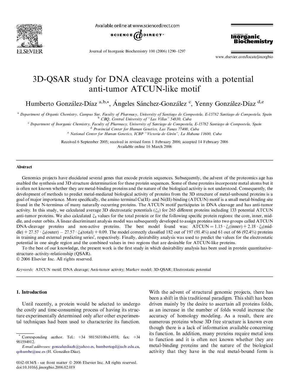 3D-QSAR study for DNA cleavage proteins with a potential anti-tumor ATCUN-like motif