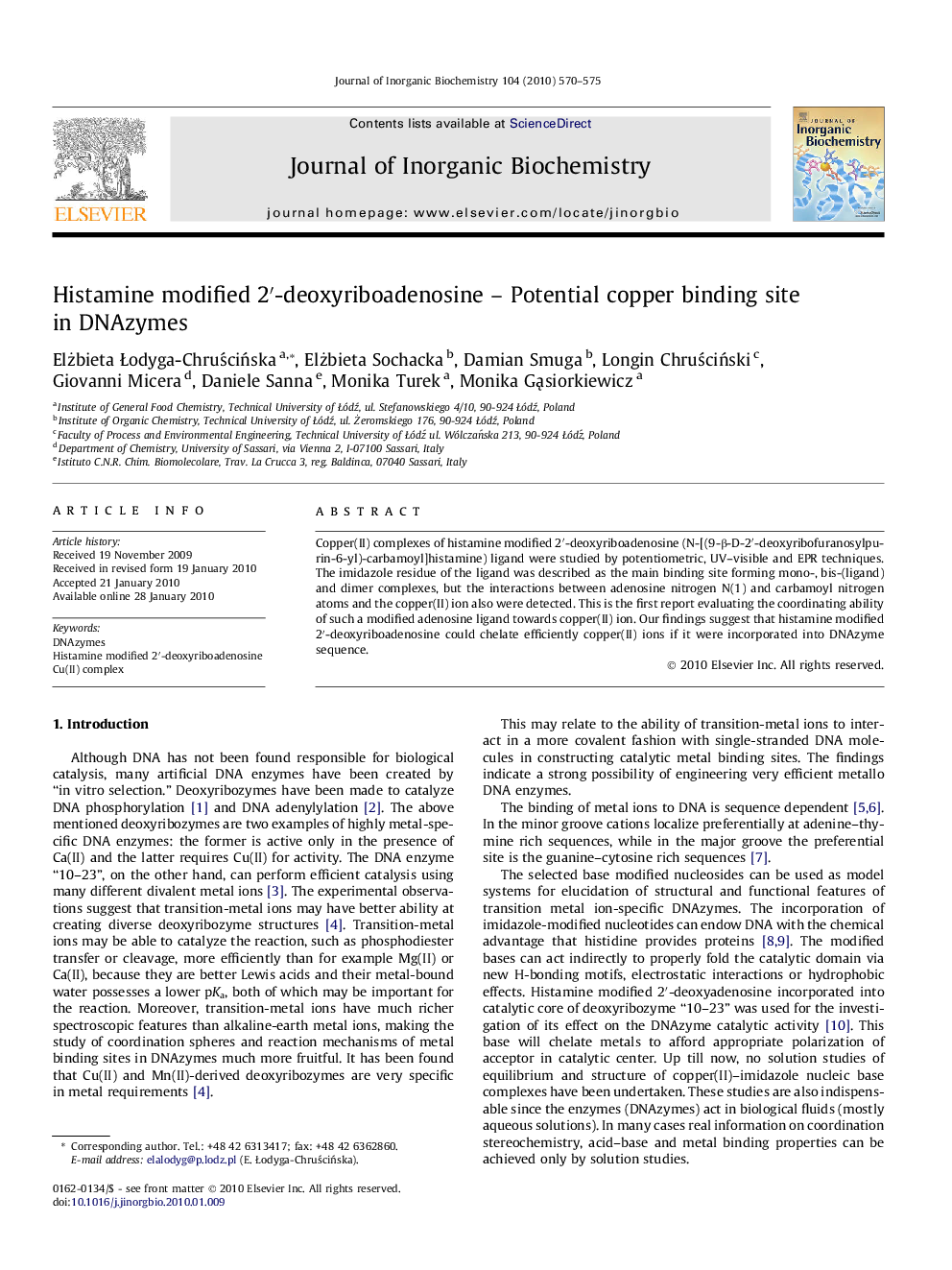 Histamine modified 2â²-deoxyriboadenosine - Potential copper binding site in DNAzymes