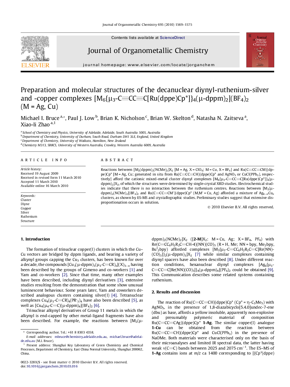 Preparation and molecular structures of the decanuclear diynyl-ruthenium-silver and -copper complexes [M6{μ3-CCCC[Ru(dppe)Cp∗]}4(μ-dppm)2](BF4)2 (M = Ag, Cu)