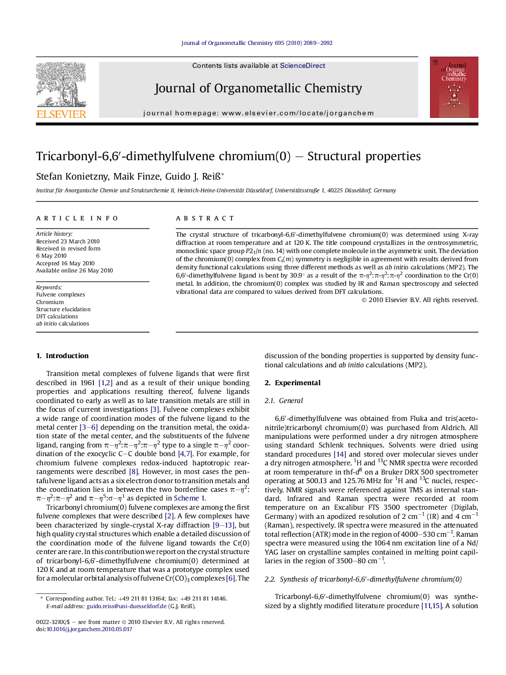 Tricarbonyl-6,6â²-dimethylfulvene chromium(0) - Structural properties