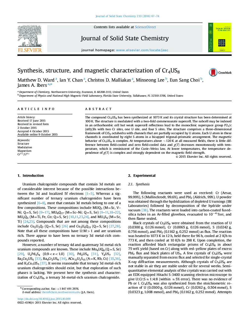 Synthesis, structure, and magnetic characterization of Cr4US8