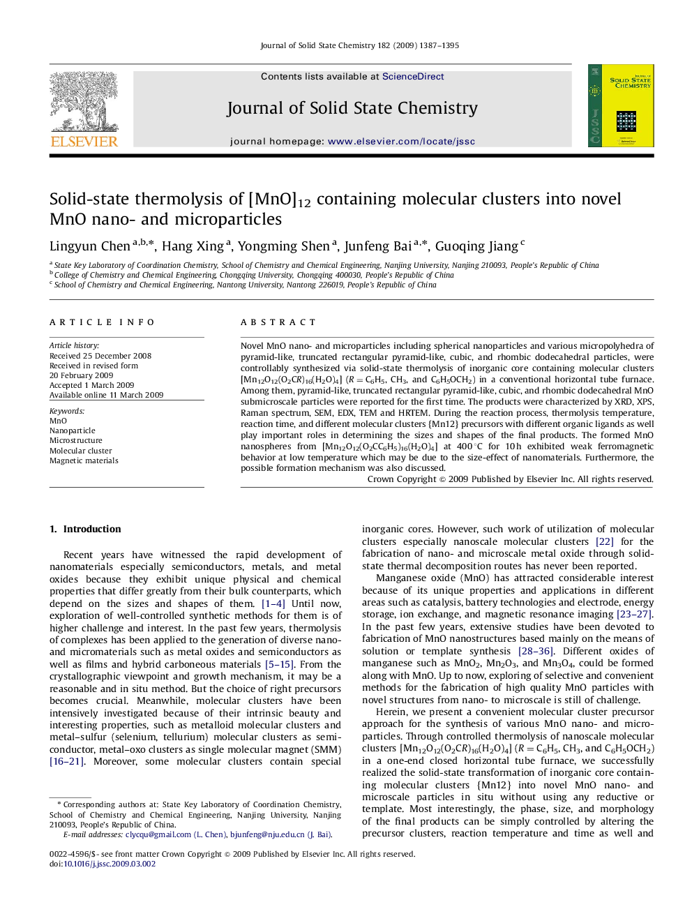 Solid-state thermolysis of [MnO]12 containing molecular clusters into novel MnO nano- and microparticles