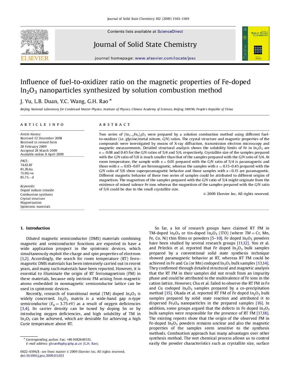 Influence of fuel-to-oxidizer ratio on the magnetic properties of Fe-doped In2O3 nanoparticles synthesized by solution combustion method