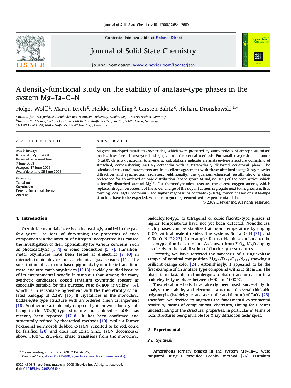 A density-functional study on the stability of anatase-type phases in the system Mg–Ta–O–N