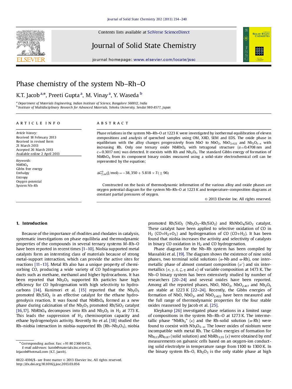 Phase chemistry of the system Nb–Rh–O
