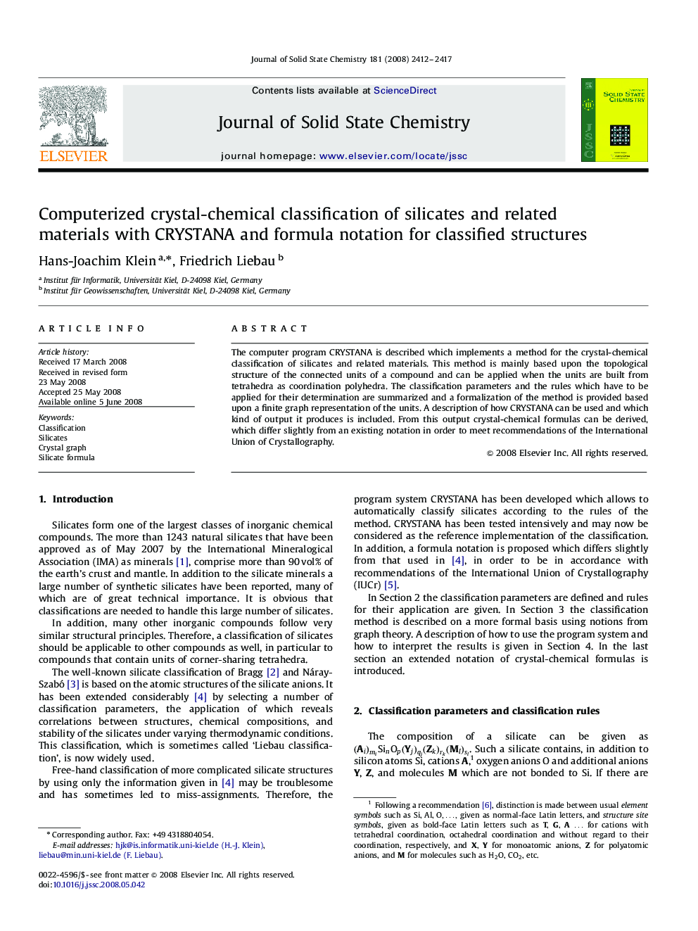 Computerized crystal-chemical classification of silicates and related materials with CRYSTANA and formula notation for classified structures