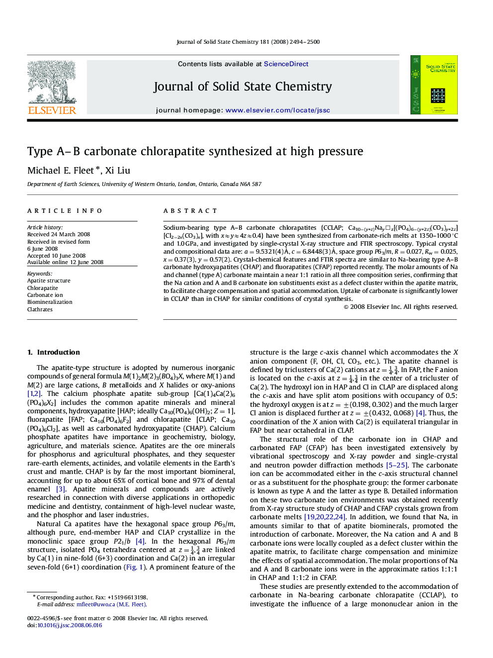 Type A–B carbonate chlorapatite synthesized at high pressure