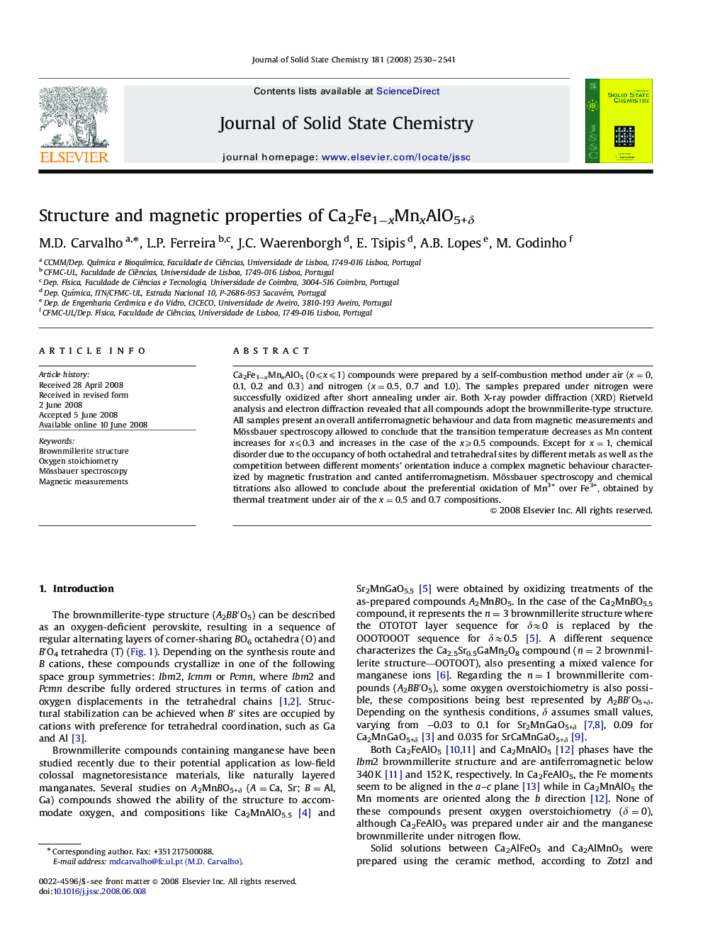 Structure and magnetic properties of Ca2Fe1−xMnxAlO5+δ