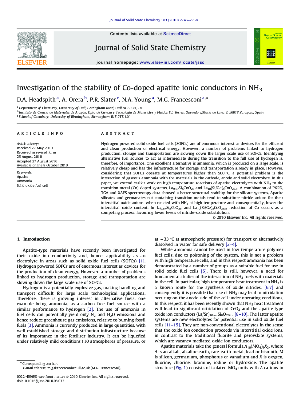 Investigation of the stability of Co-doped apatite ionic conductors in NH3