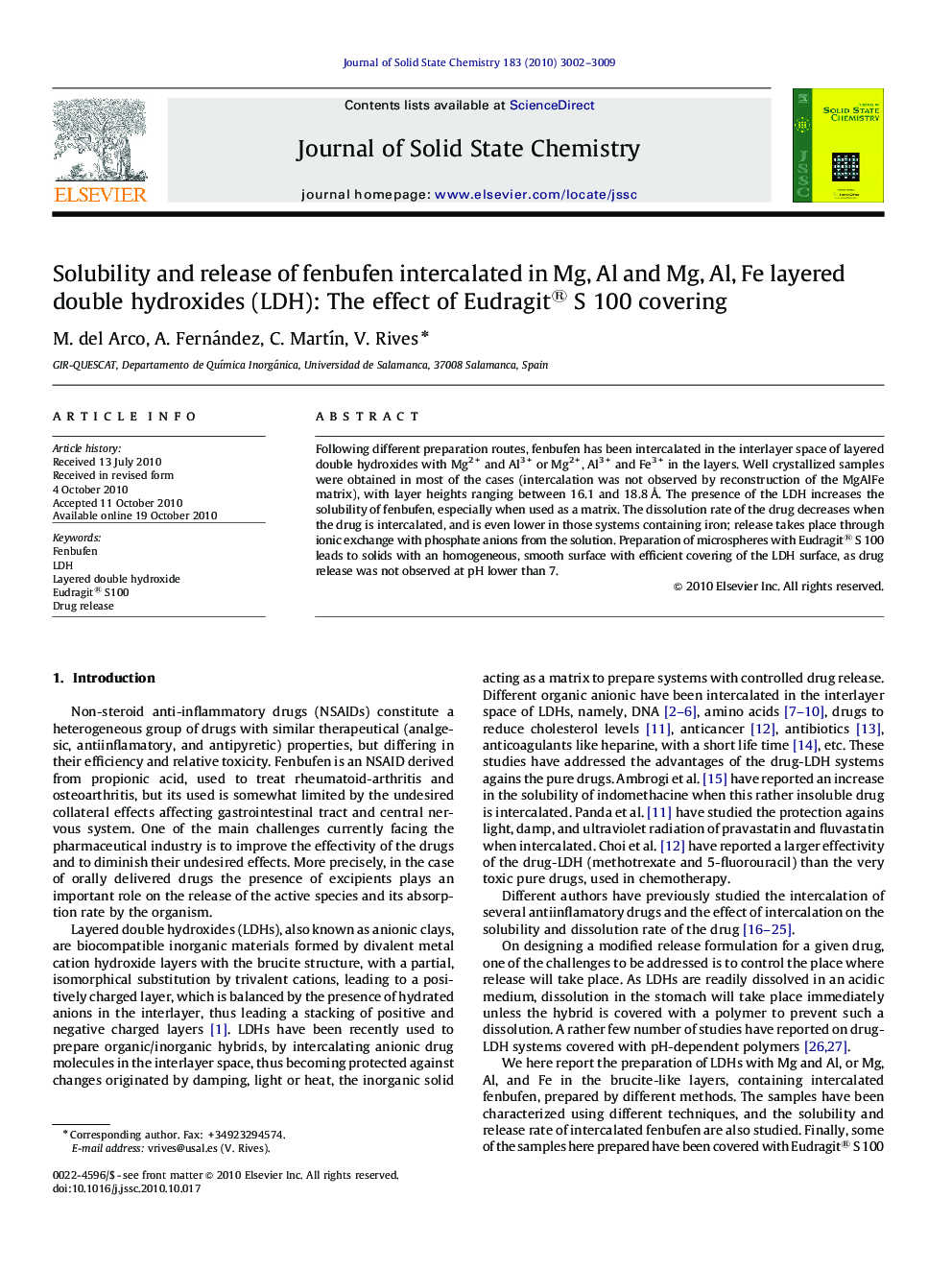 Solubility and release of fenbufen intercalated in Mg, Al and Mg, Al, Fe layered double hydroxides (LDH): The effect of Eudragit® S 100 covering