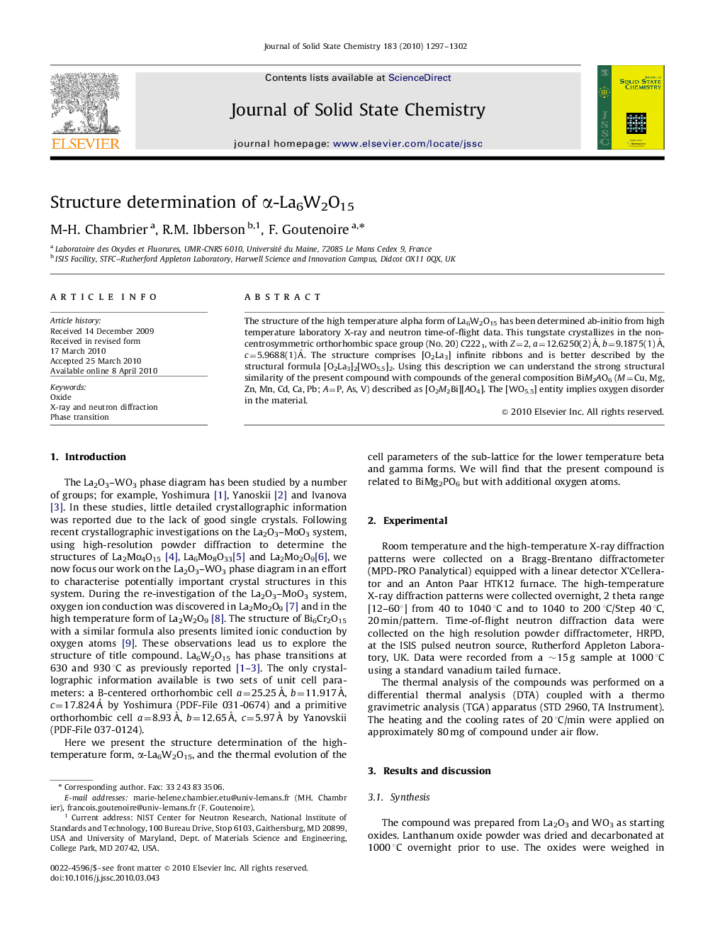 Structure determination of α-La6W2O15