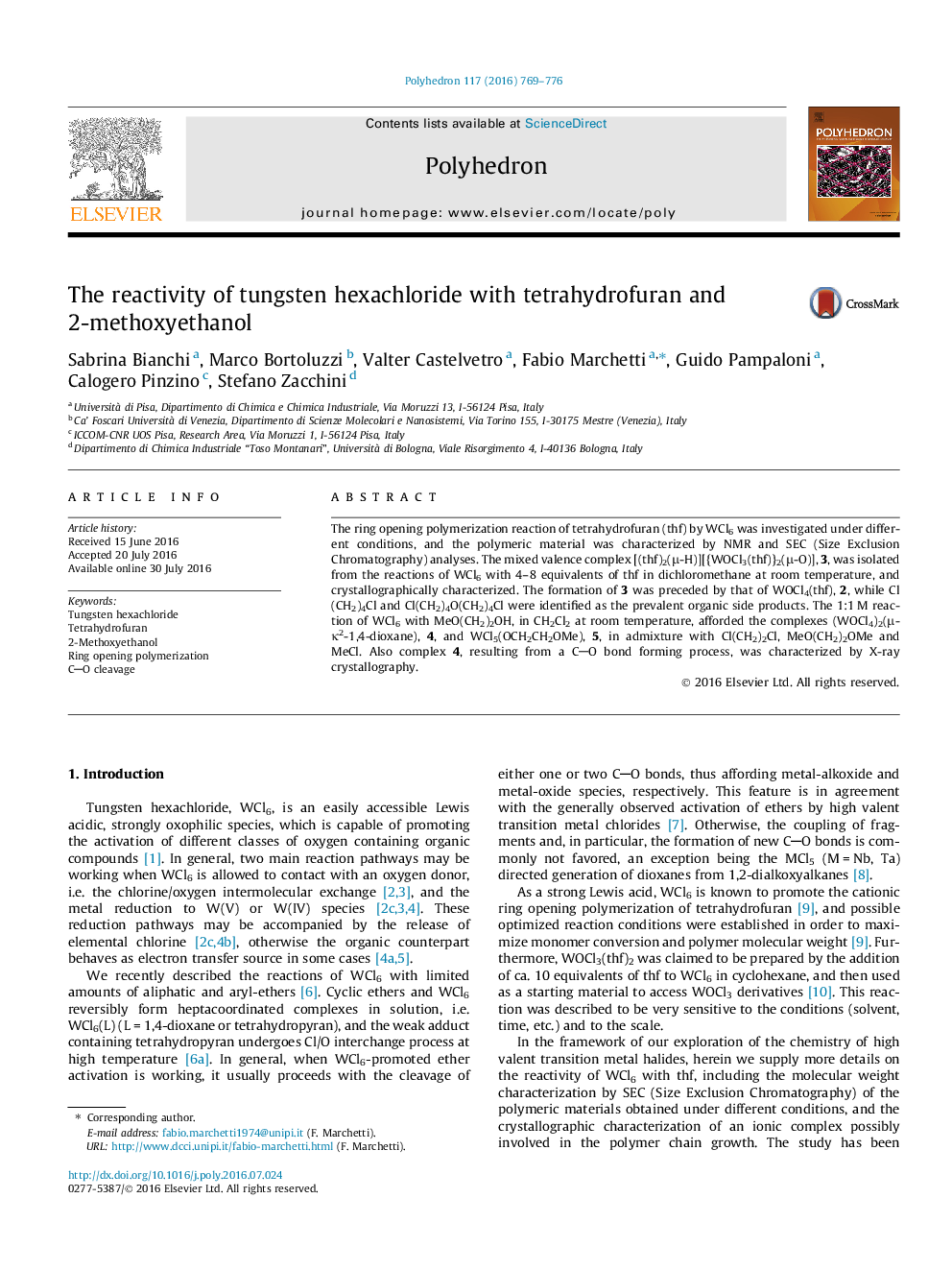 The reactivity of tungsten hexachloride with tetrahydrofuran and 2-methoxyethanol