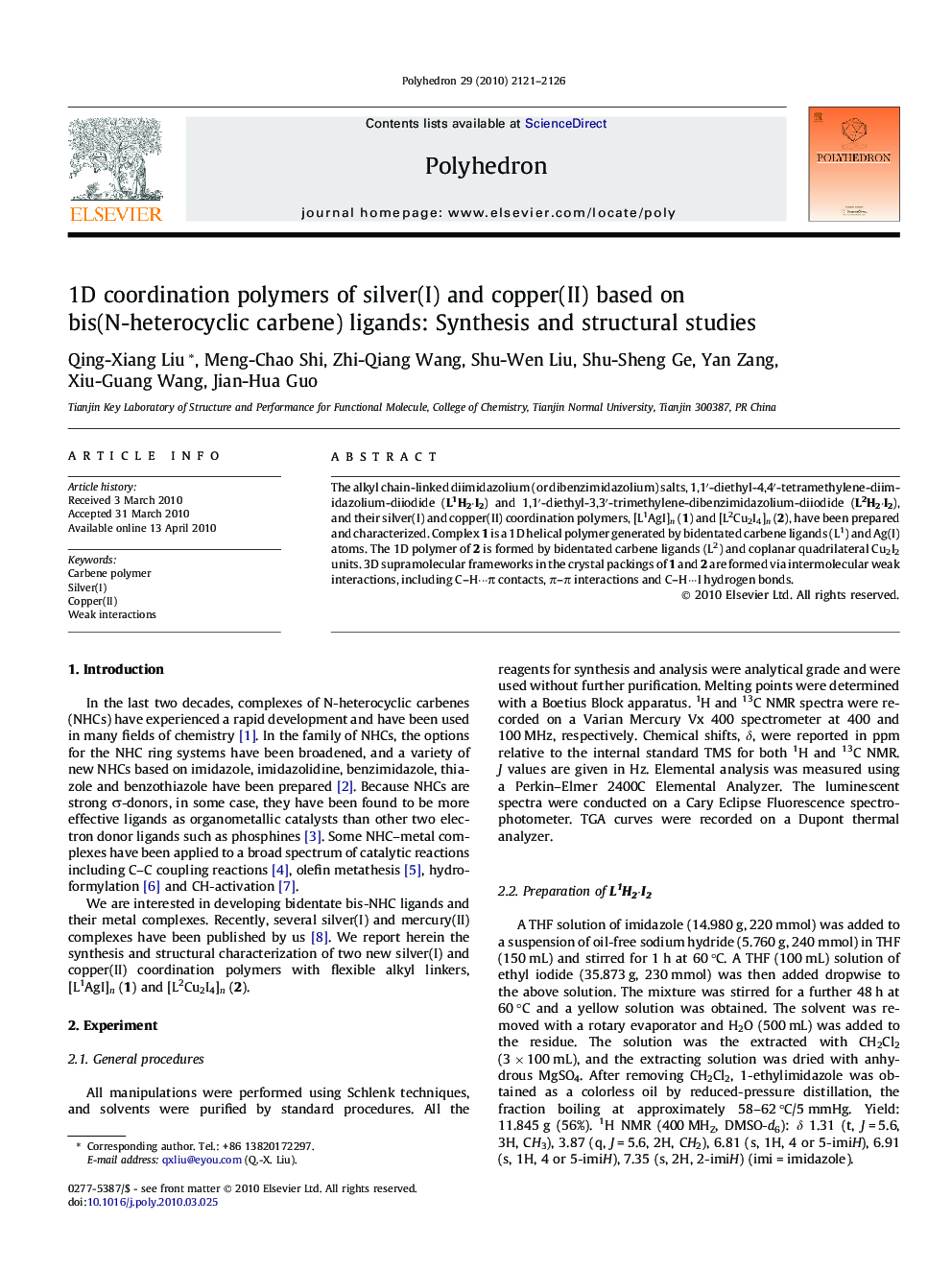 1D coordination polymers of silver(I) and copper(II) based on bis(N-heterocyclic carbene) ligands: Synthesis and structural studies