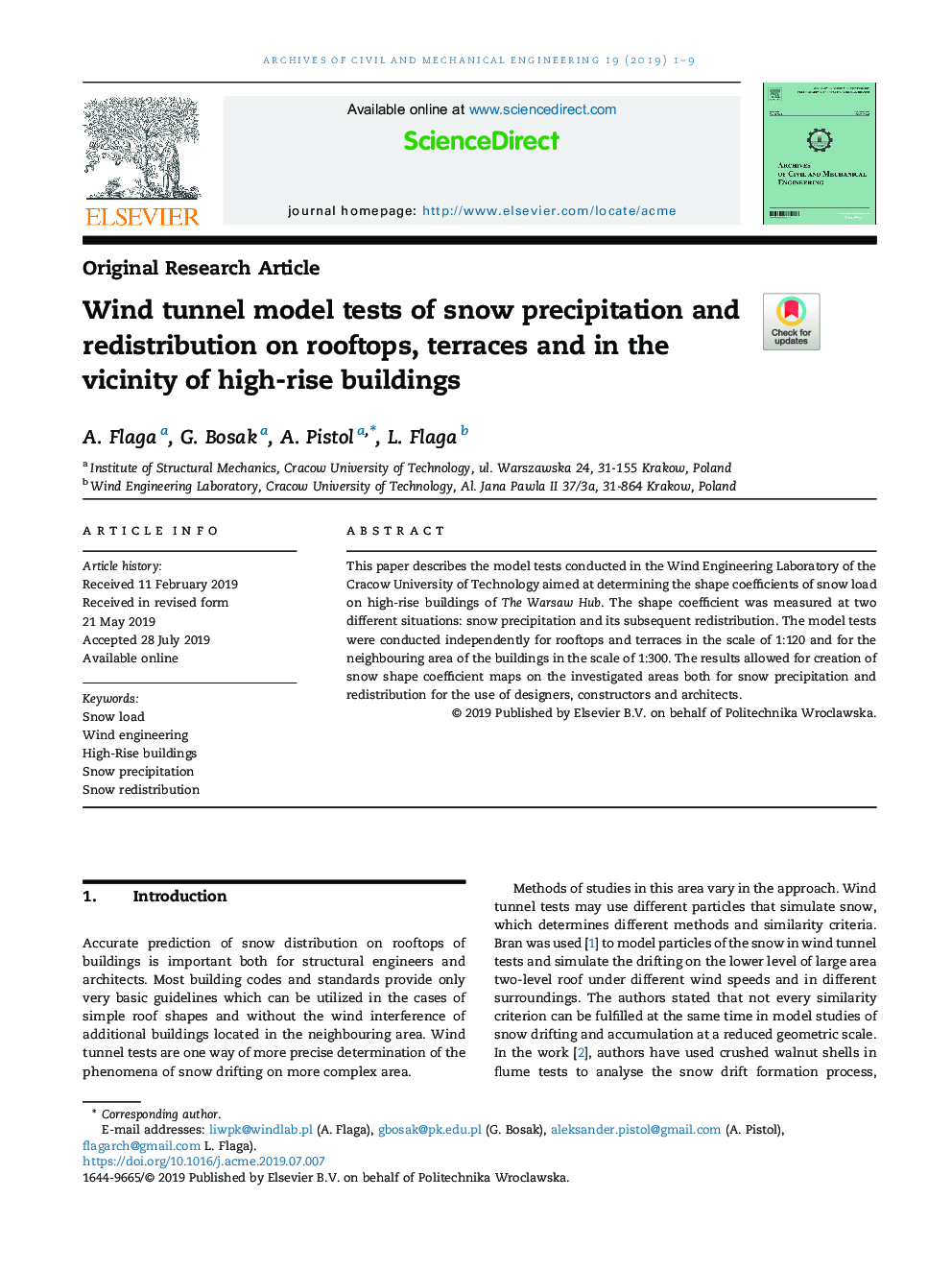 Wind tunnel model tests of snow precipitation and redistribution on rooftops, terraces and in the vicinity of high-rise buildings