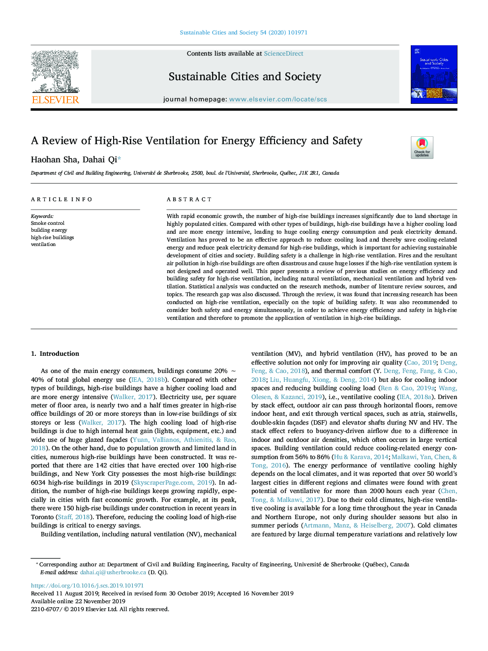A Review of High-Rise Ventilation for Energy Efficiency and Safety
