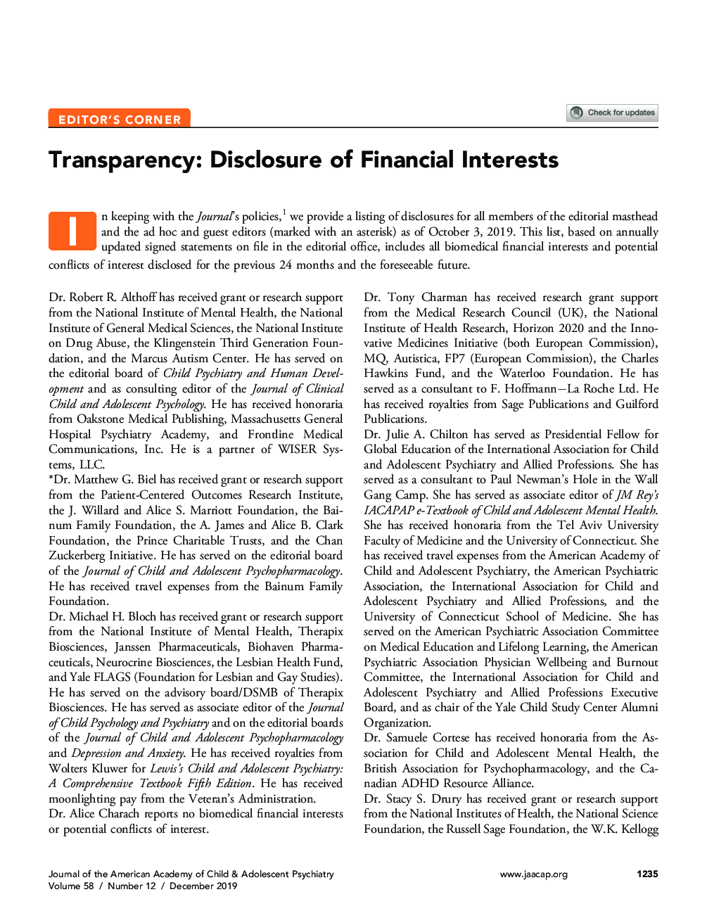 Transparency: Disclosure of Financial Interests