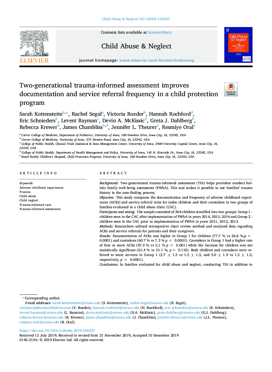 Two-generational trauma-informed assessment improves documentation and service referral frequency in a child protection program