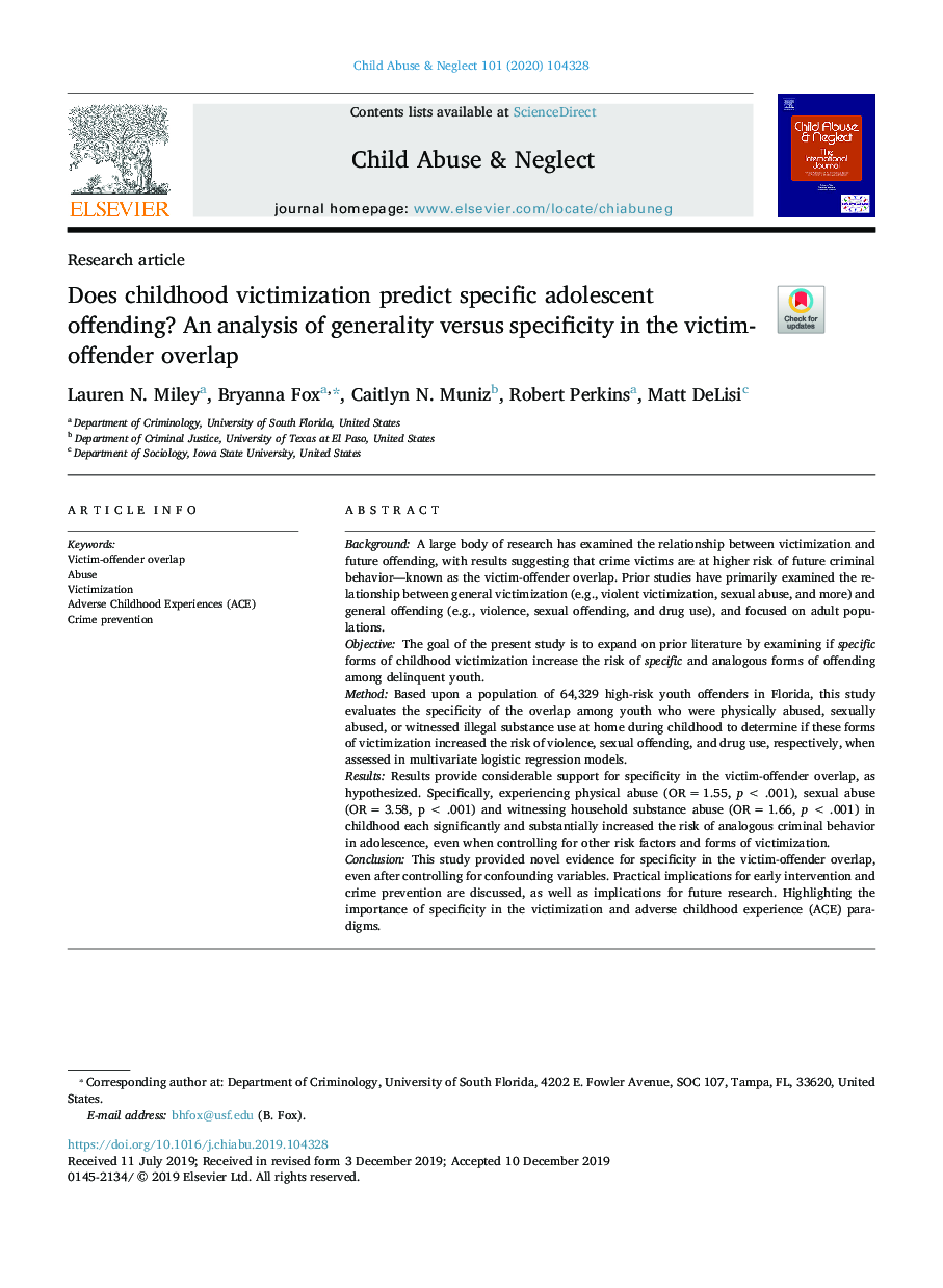 Does childhood victimization predict specific adolescent offending? An analysis of generality versus specificity in the victim-offender overlap
