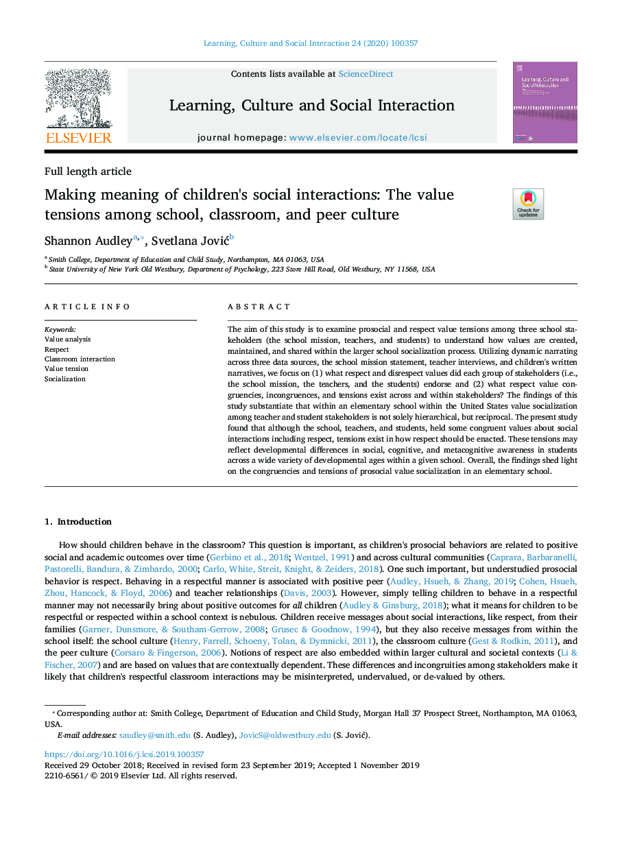 Making meaning of children's social interactions: The value tensions among school, classroom, and peer culture