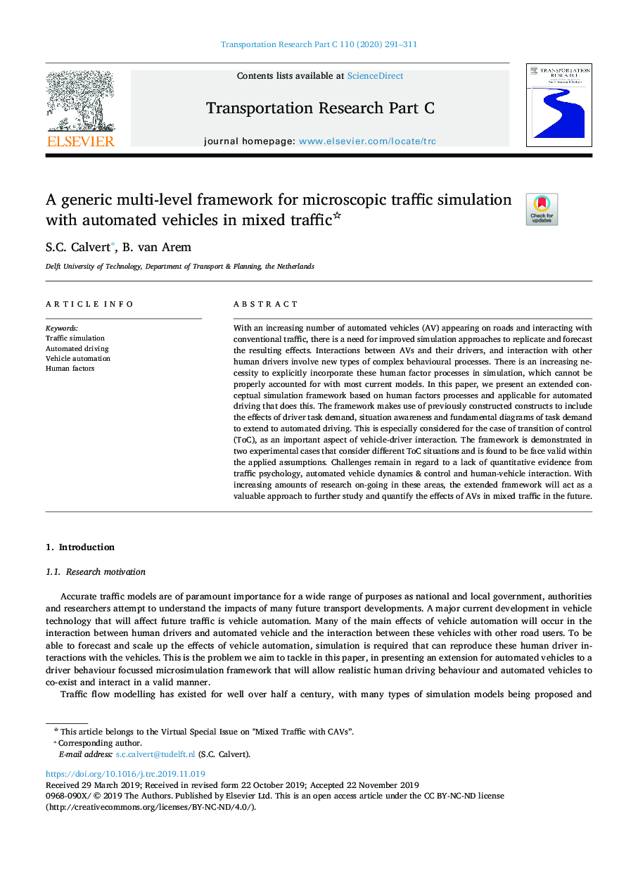 A generic multi-level framework for microscopic traffic simulation with automated vehicles in mixed traffic