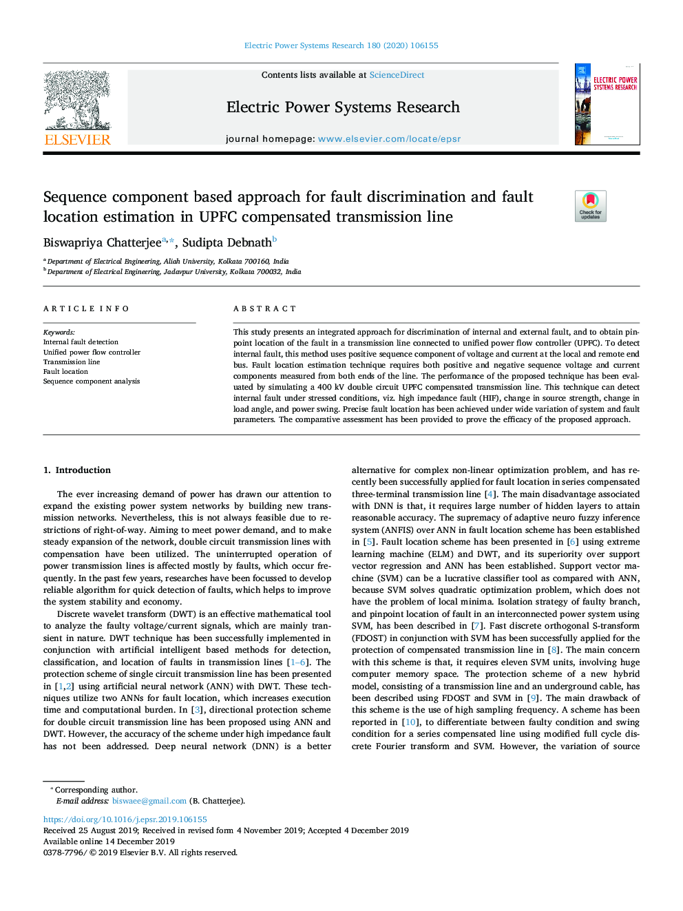 Sequence component based approach for fault discrimination and fault location estimation in UPFC compensated transmission line