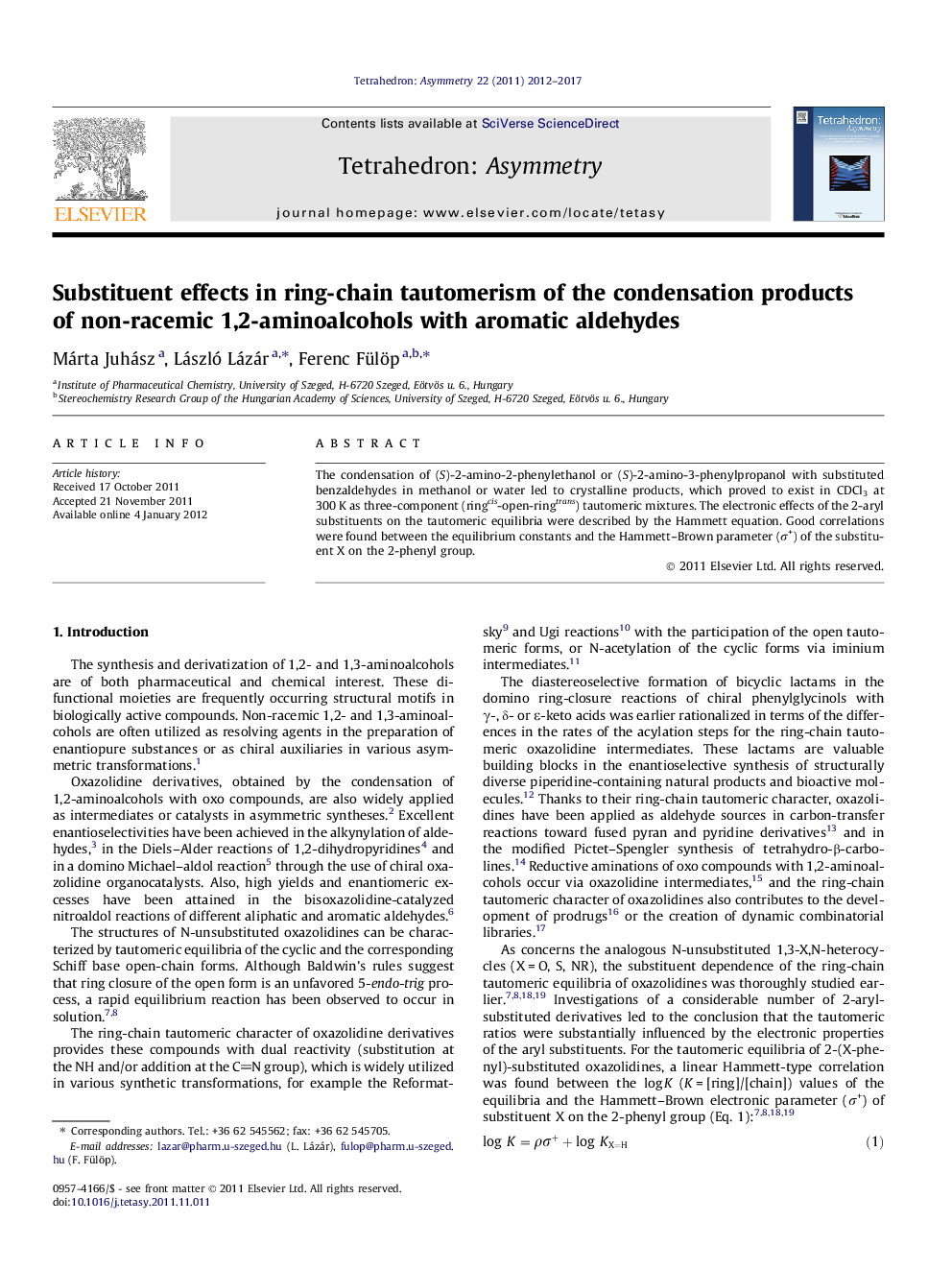 اثرات جانشینی در tautomerism حلقه زنجیره ای از محصولات تراکم غیر راسمیک 1،2-الکل آمینه با آلدئیدها معطر