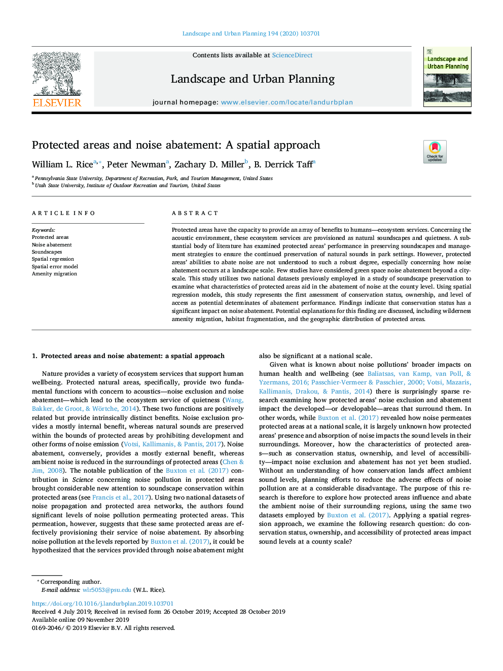 Protected areas and noise abatement: A spatial approach