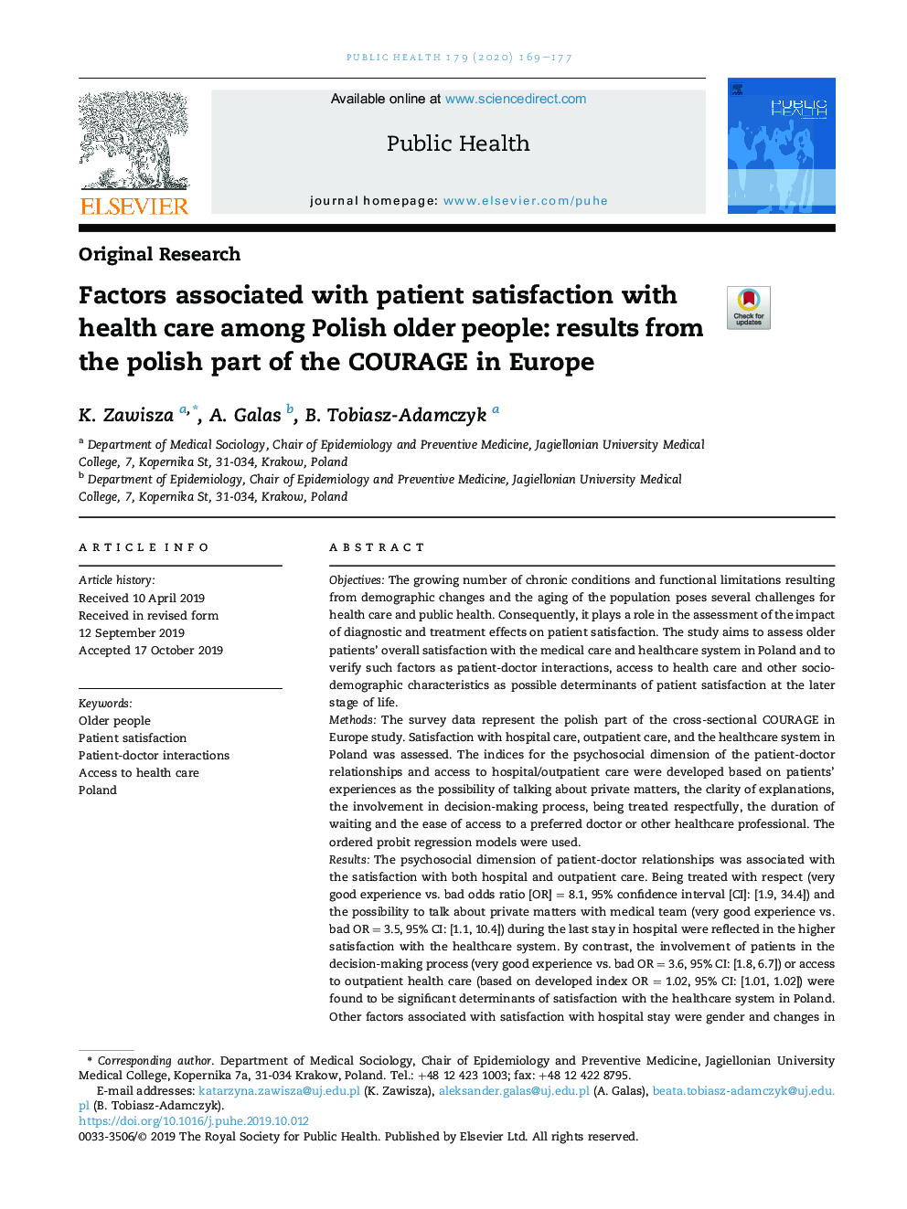 Factors associated with patient satisfaction with health care among Polish older people: results from the polish part of the COURAGE in Europe