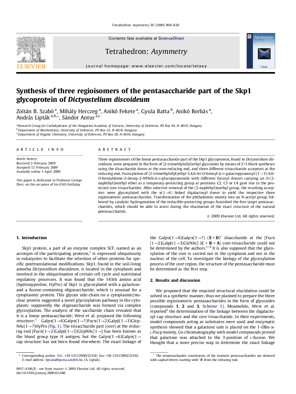 Synthesis of three regioisomers of the pentasaccharide part of the Skp1 glycoprotein of Dictyostelium discoideum