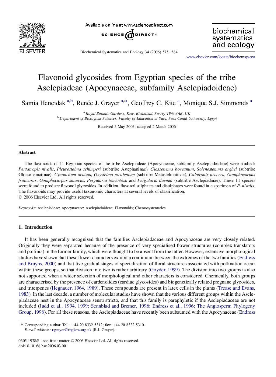 Flavonoid glycosides from Egyptian species of the tribe Asclepiadeae (Apocynaceae, subfamily Asclepiadoideae)