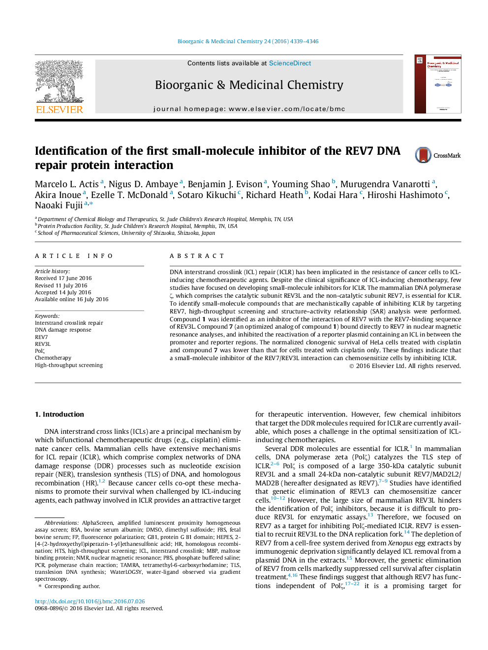 Identification of the first small-molecule inhibitor of the REV7 DNA repair protein interaction