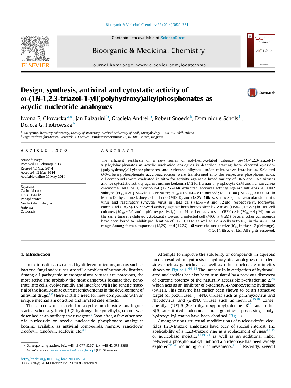 Design, synthesis, antiviral and cytostatic activity of ω-(1H-1,2,3-triazol-1-yl)(polyhydroxy)alkylphosphonates as acyclic nucleotide analogues