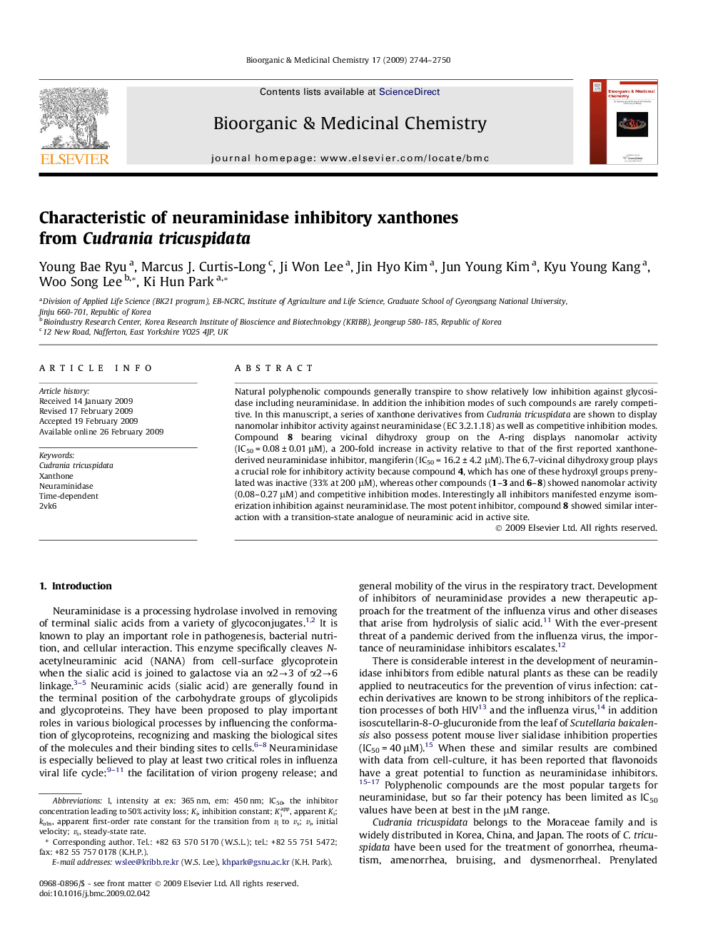 Characteristic of neuraminidase inhibitory xanthones from Cudrania tricuspidata