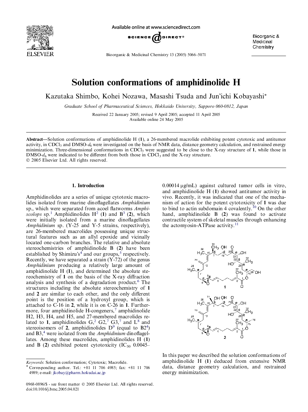 Solution conformations of amphidinolide H