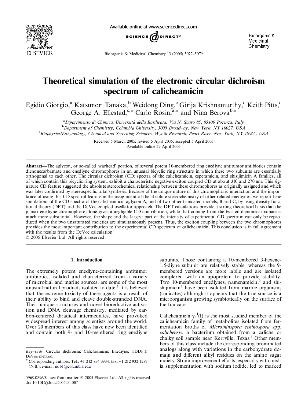 Theoretical simulation of the electronic circular dichroism spectrum of calicheamicin