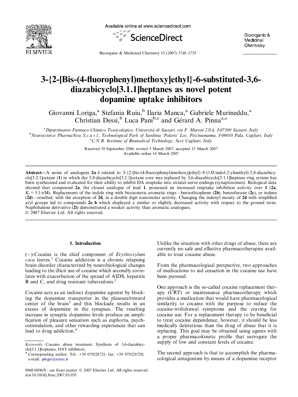 3-{2-[Bis-(4-fluorophenyl)methoxy]ethyl}-6-substituted-3,6-diazabicyclo[3.1.1]heptanes as novel potent dopamine uptake inhibitors