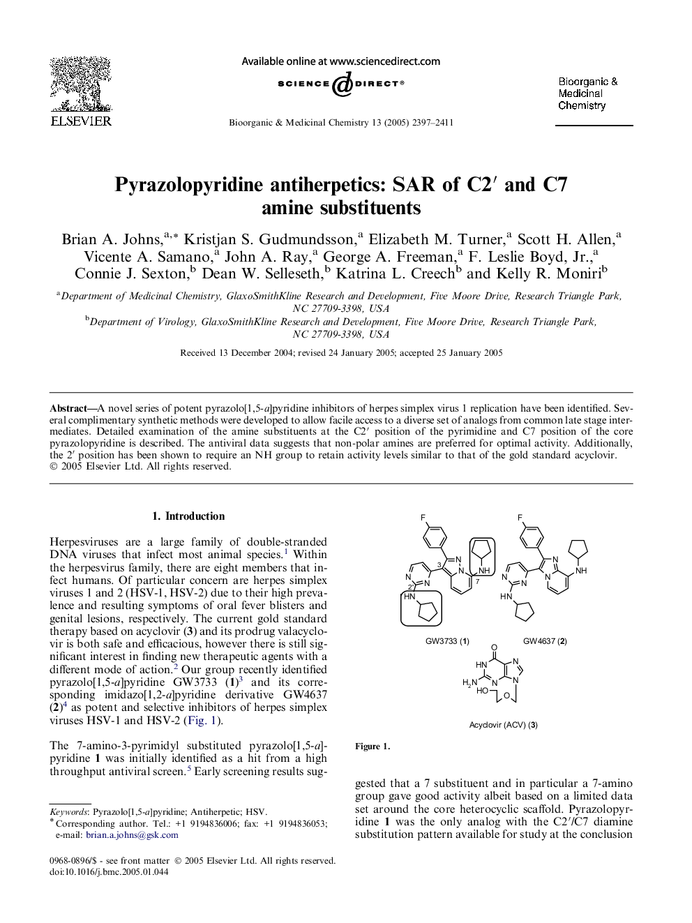 Pyrazolopyridine antiherpetics: SAR of C2′ and C7 amine substituents