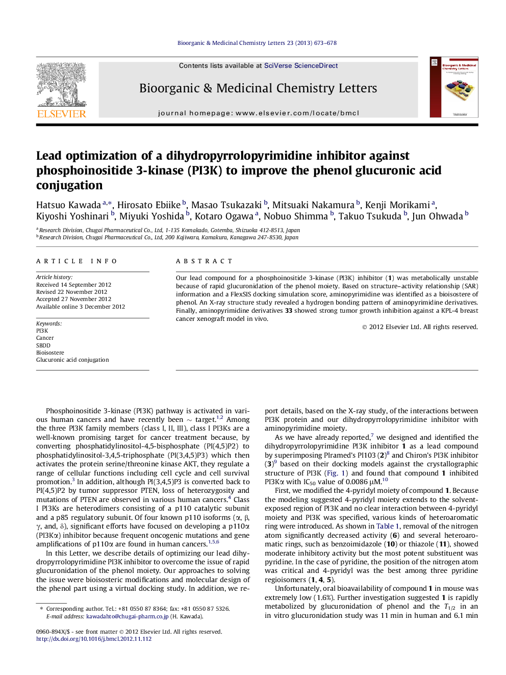 Lead optimization of a dihydropyrrolopyrimidine inhibitor against phosphoinositide 3-kinase (PI3K) to improve the phenol glucuronic acid conjugation