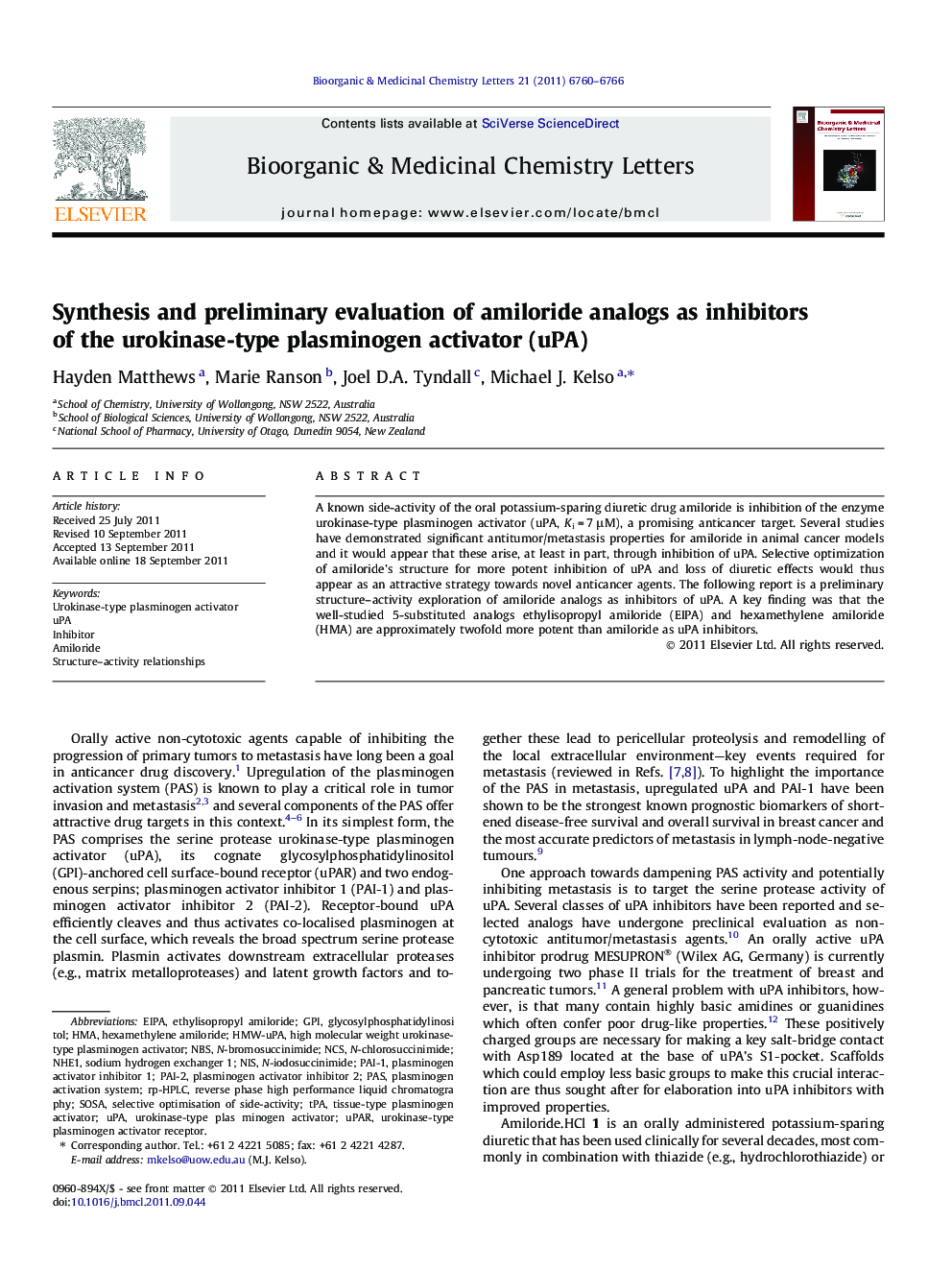 Synthesis and preliminary evaluation of amiloride analogs as inhibitors of the urokinase-type plasminogen activator (uPA)