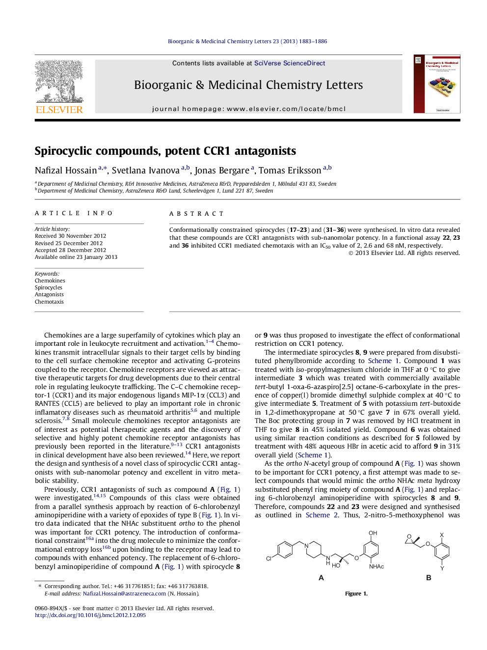 Spirocyclic compounds, potent CCR1 antagonists