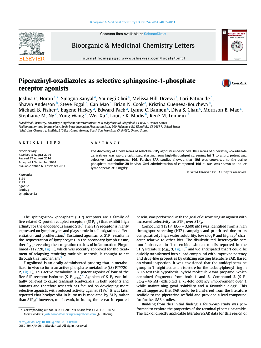 Piperazinyl-oxadiazoles as selective sphingosine-1-phosphate receptor agonists