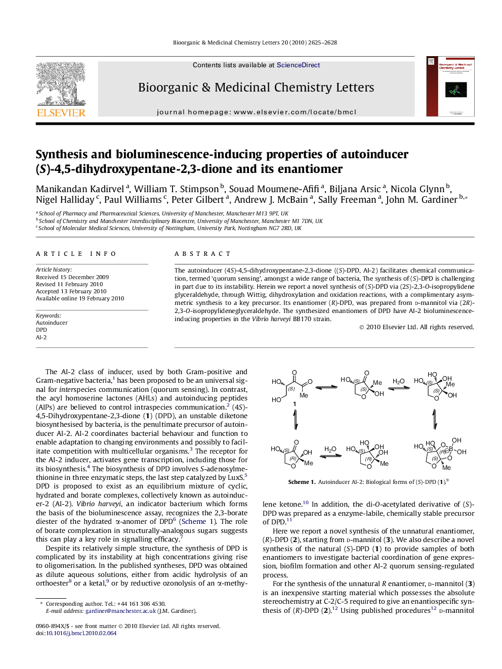 Synthesis and bioluminescence-inducing properties of autoinducer (S)-4,5-dihydroxypentane-2,3-dione and its enantiomer