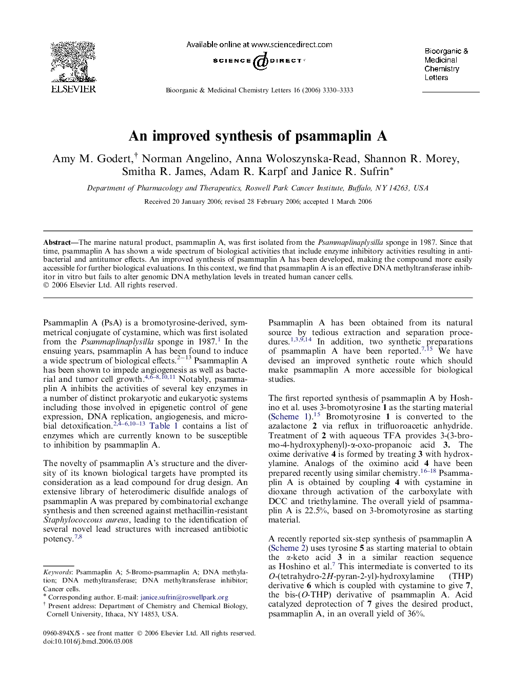 An improved synthesis of psammaplin A